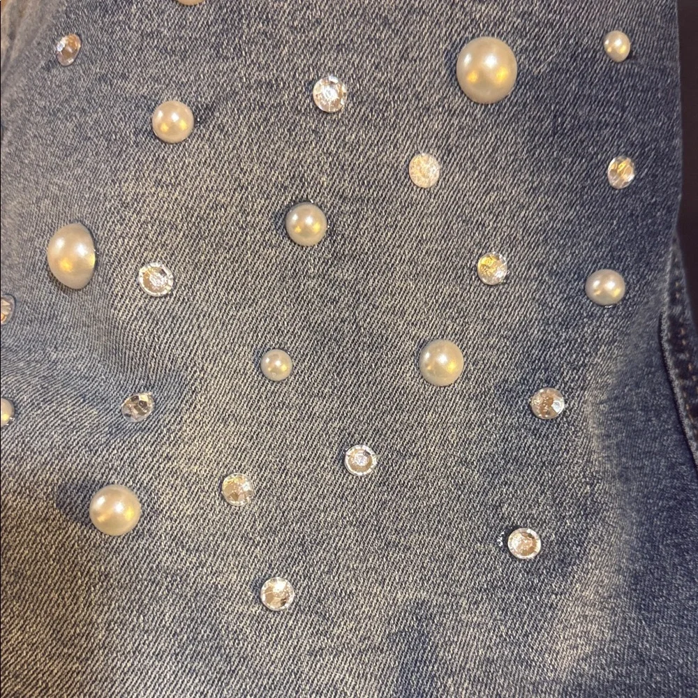 3/$20 Signature by Levi Strauss Blue Denim Pearl Rhinestone Heritage Jean Shorts - Picture 10 of 11